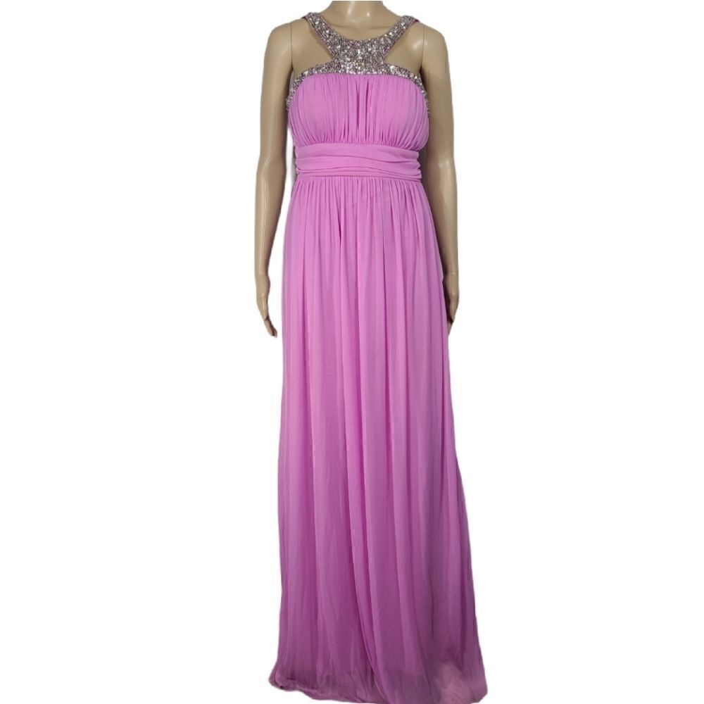 City Studio Jeweled Neck Pink Evening Dress